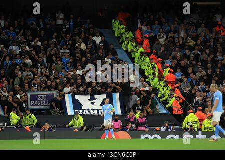 Etihad Stadium, Manchester, UK. 18th Sep, 2025. UEFA Champions League Football, Manchester City versus Napoli; Napoli fans in the South stand Credit: Action Plus Sports/Alamy Live News Stock Photo
