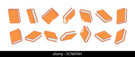 Flat 3D vector illustration of book icons with outline stroke. Isometric orange books for education, school, library, study, reading and learning Stock Vector