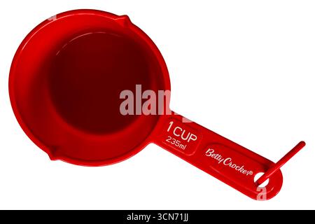 red Betty Crocker measuring cup size 1 cup 235ml isolated on white background Stock Photo