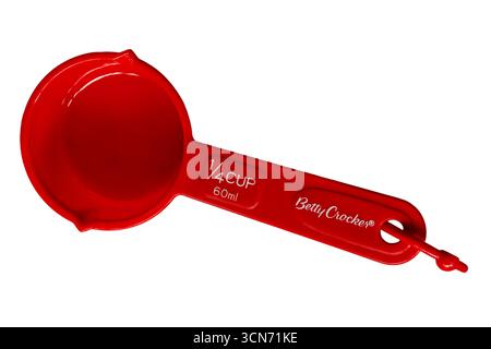 red Betty Crocker measuring cup size 1/4 cup 60ml isolated on white background Stock Photo