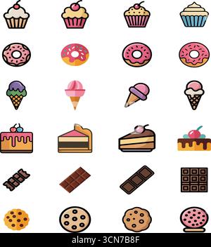 Colorful sweet dessert icon set illustrations Stock Vector