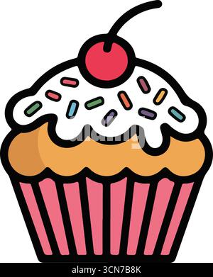 Cute cupcake clipart with cherries and sprinkles Stock Vector