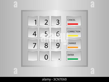 ATM keypad with Number Buttons. ATM Machine Keyboard. Automated Teller Machine. Vector Illustration. Stock Vector