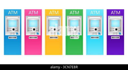 ATM- Automated Teller Machine. ATM Machine. Vector Illustration Isolated on White Background. Stock Vector