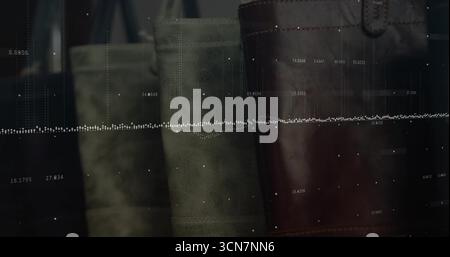 Displaying muted green cylindrical suede forms on dark UI, overlaying waveform with numeric labels Stock Photo