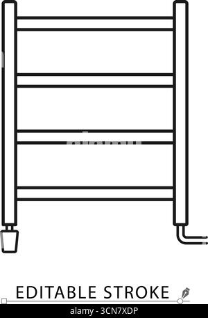 A towel warmer icon in minimalist style with editable stroke. Bathroom accessory, heated rail, drying rack, modern design, interior element, household Stock Vector