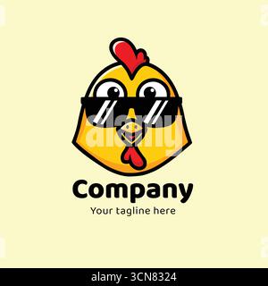 Cool Rooster Cartoon Mascot Logo, Brand Identity Design Stock Vector