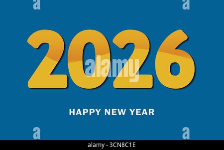 Merry Christmas or happy new year design. 2026 holiday decoration on color background. Greeting vector card, banner, celebration concept with metallic Stock Vector