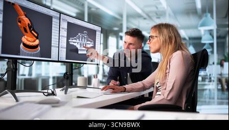 Creating Intricate 3D Models Of Machine Parts On PC Screen. Developing Cutting-edge CAD Designs Stock Photo