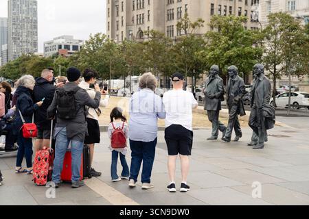 The Beatles Statue, bronze statues, Andy Edwards, sculptor, Pier Head, Liverpool Stock Photo