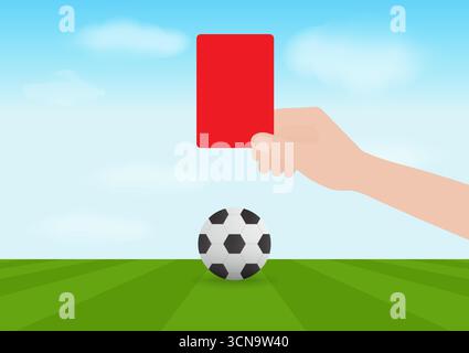 Hand Holding Red Card in Football Stadium. Vector Illustration. Stock Vector
