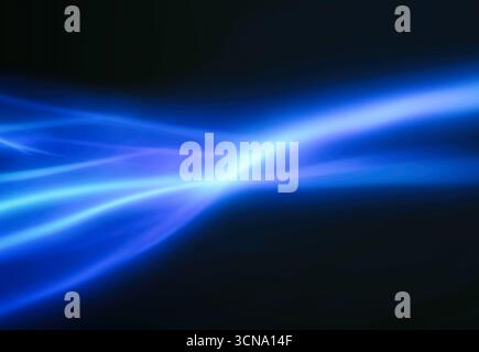 A blue and black image with a blue line that is curving. The image is abstract and has a mood of calmness Stock Photo