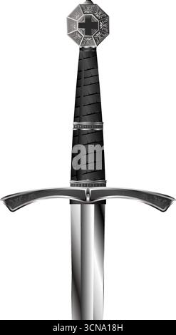 Medieval long sword, vector illustration of a weapon isolated on white ...