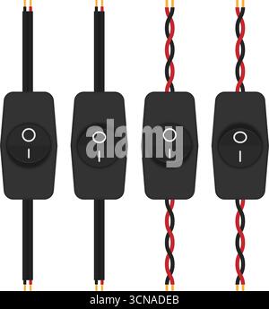 Inline rocker switches with wiring on transparent background Stock Vector