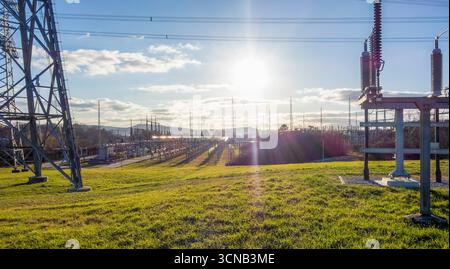 Evening scenery around the electrical substation in Kupferzell, a village in southern Germany Stock Photo