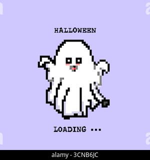 Halloween Ghost Loading Pixel Art Vector Illustration Cartoon Design Stock Vector