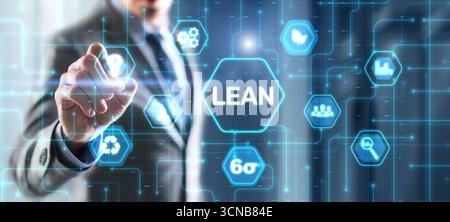 Lean manufacturing. Quality and standardization. Icon on Virtual screen. Stock Photo