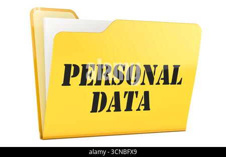 Personal Data, yellow file folder. 3D rendering isolated on white background Stock Photo
