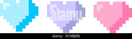 Pixel Heart Collection Pastel Blue, Purple, and Pink Vector Illustration Pixel art Stock Vector