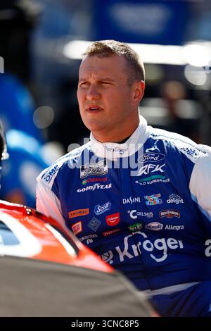 Ryan Preece (60), Brad Keselowski (6), and Chris Buescher (17) break ...