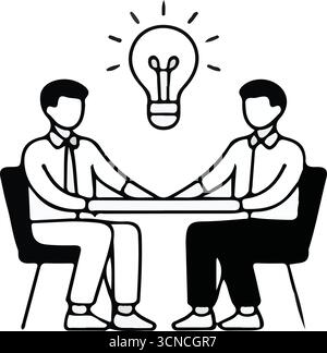 Business collaboration and idea sharing in hand-drawn illustration Stock Vector