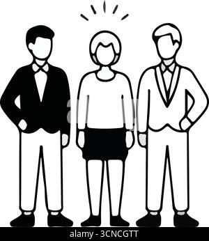 Black and white business leader in hand-drawn illustrations Stock Vector