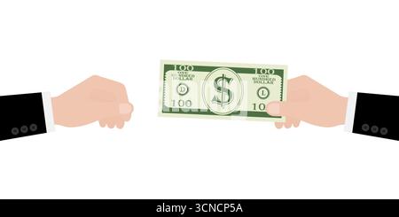 Hand Giving Cash Money or Dollar Bill. Vector Illustration Isolated on White Background. Stock Vector