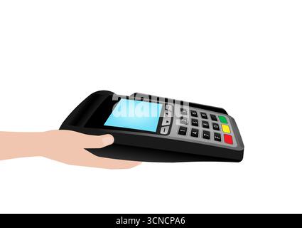 Hand Holding POS - Point of Sale Terminal or Credit Card Reader Machine. Vector Illustration. Stock Vector