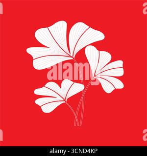 White Flower Vector on Red Background Stock Vector