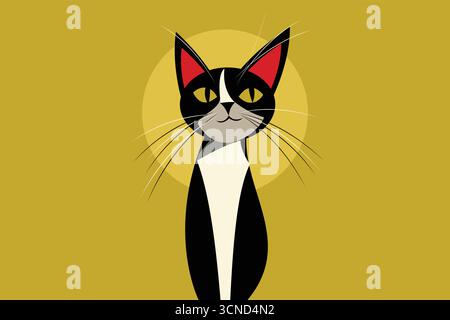 Black Cat Vector on Deep Yellow Background Stock Vector