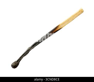 strongly burnt household wooden match cutout on white background Stock Photo