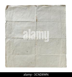 unfolded blank sheet of old gray paper isolated on white background Stock Photo