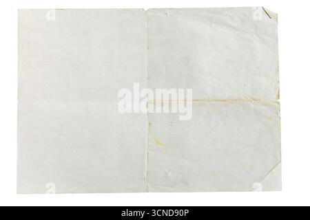 unfolded blank sheet of vintage gray paper isolated on white background Stock Photo