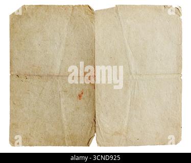 unfolded blank spread of antique paper s isolated on white background Stock Photo