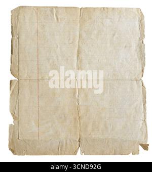 unfolded blank sheet of old lined paper with torn edges isolated on white background Stock Photo