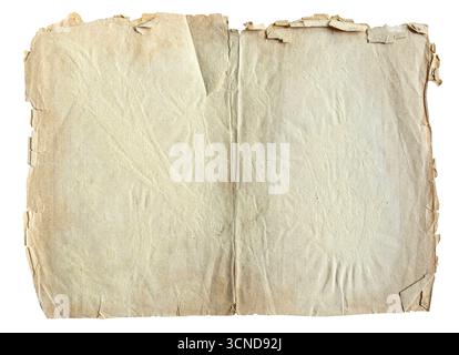 blank spread of ancient paper with torn edges isolated on white background Stock Photo