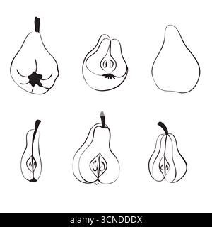 Pears in doodle style. Compositions of ripe fruits. Vector illustration isolated on white background. Stock Vector