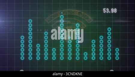 Displaying turquoise bars rising on dashboard, showing grid lines, Wi-Fi icon and numeric readout Stock Photo