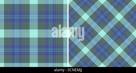 Detailed plaid patterns feature a teal, gray, and blue palette. Represents textile design, traditional aesthetics, and can be used for backgrounds and Stock Vector