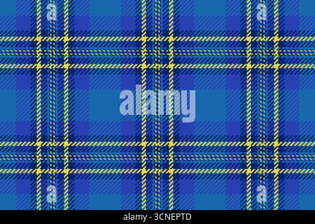 Classic tartan pattern in cool blue and yellow hues. Ideal for textiles, backgrounds, or designs needing a touch of tradition and vibrant color. Versa Stock Vector