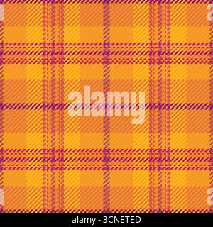 Vibrant pattern vector tartan, expensive check texture fabric. Intense seamless background textile plaid in orange and pink colors palette. Stock Vector