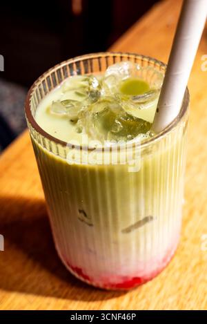 Vanilla Raspberry Cold Matcha iced cold matcha drink with raspberry flavour Stock Photo - Alamy