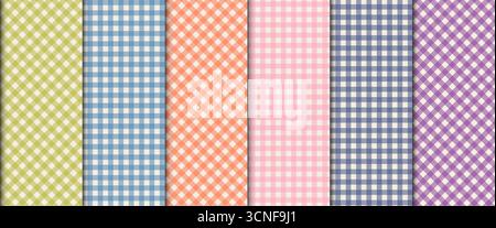 Vichy gingham plaid pattern set. Cute tartan textile texture for dresses, skirts, scarves, and kids clothing Stock Vector