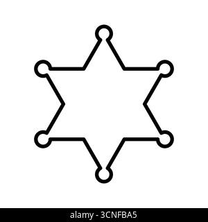 Sheriff badge outline icon, six pointed star with circular nodes Stock Vector