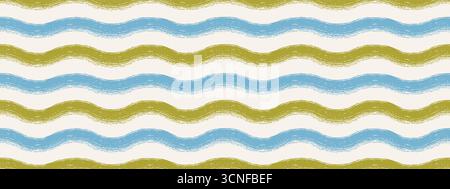 Hand drawn wavy baby pattern with chalk texture and crayon scribble waves. Pastel blue stripe print for decor, textiles, wallpaper, fabric, and gift w Stock Vector