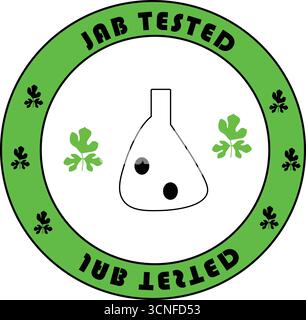 Jab Tested Badge Icon – Medical Laboratory Flask with Green Circular Seal Stock Vector