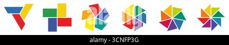 Slanted rectangles or triangle arranged in circle pattern - version with three to eight parts, simple infographics element Stock Vector