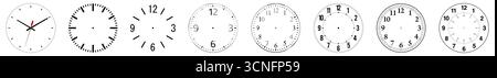 Simple analogue wall clock face, multiple versions Stock Vector