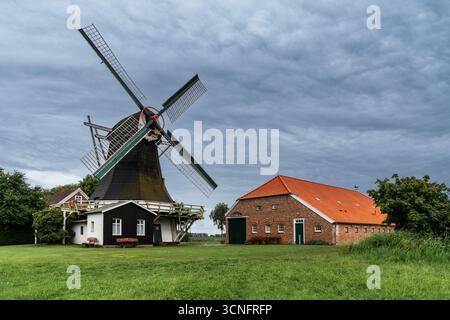a view of the 19th-century heritage-protected Seriemer Mill in East Frisia Stock Photo