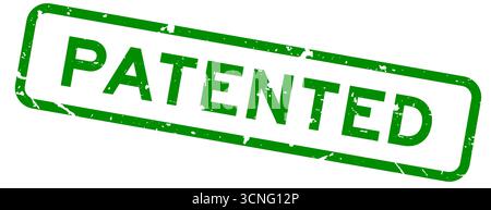 Grunge green patented word square rubber seal stamp on white background Stock Vector